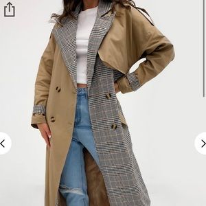 Plaid mix trench coat